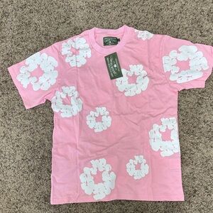 Pink Tee with White Floral Design